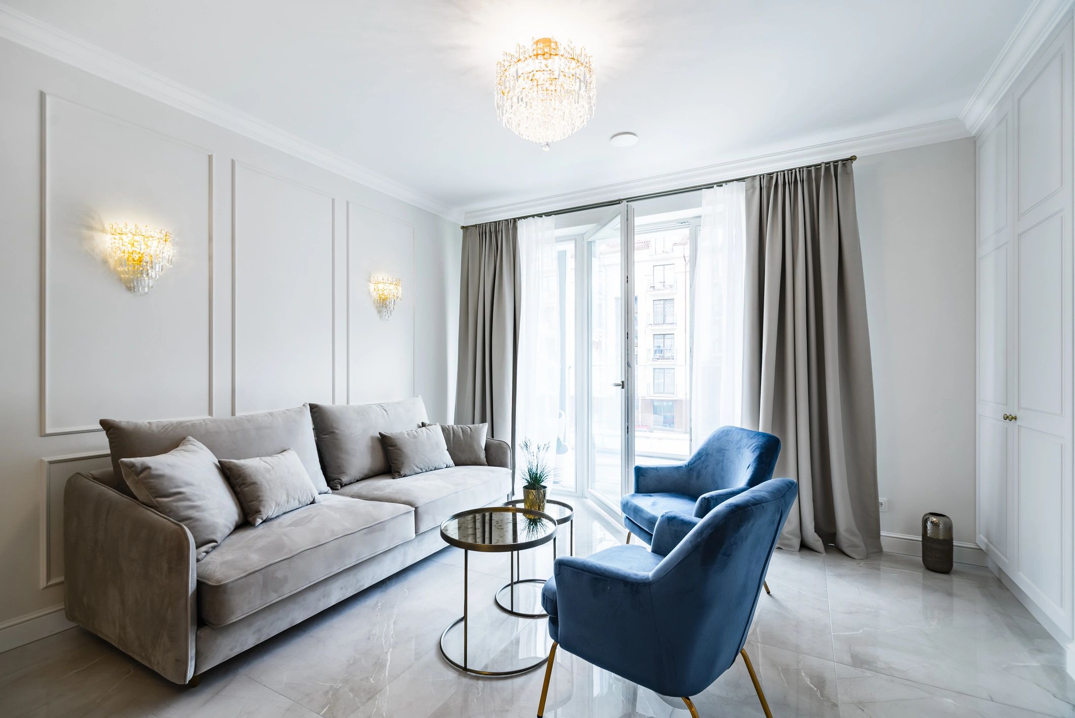 Classic living room with soft furnishings and window treatments