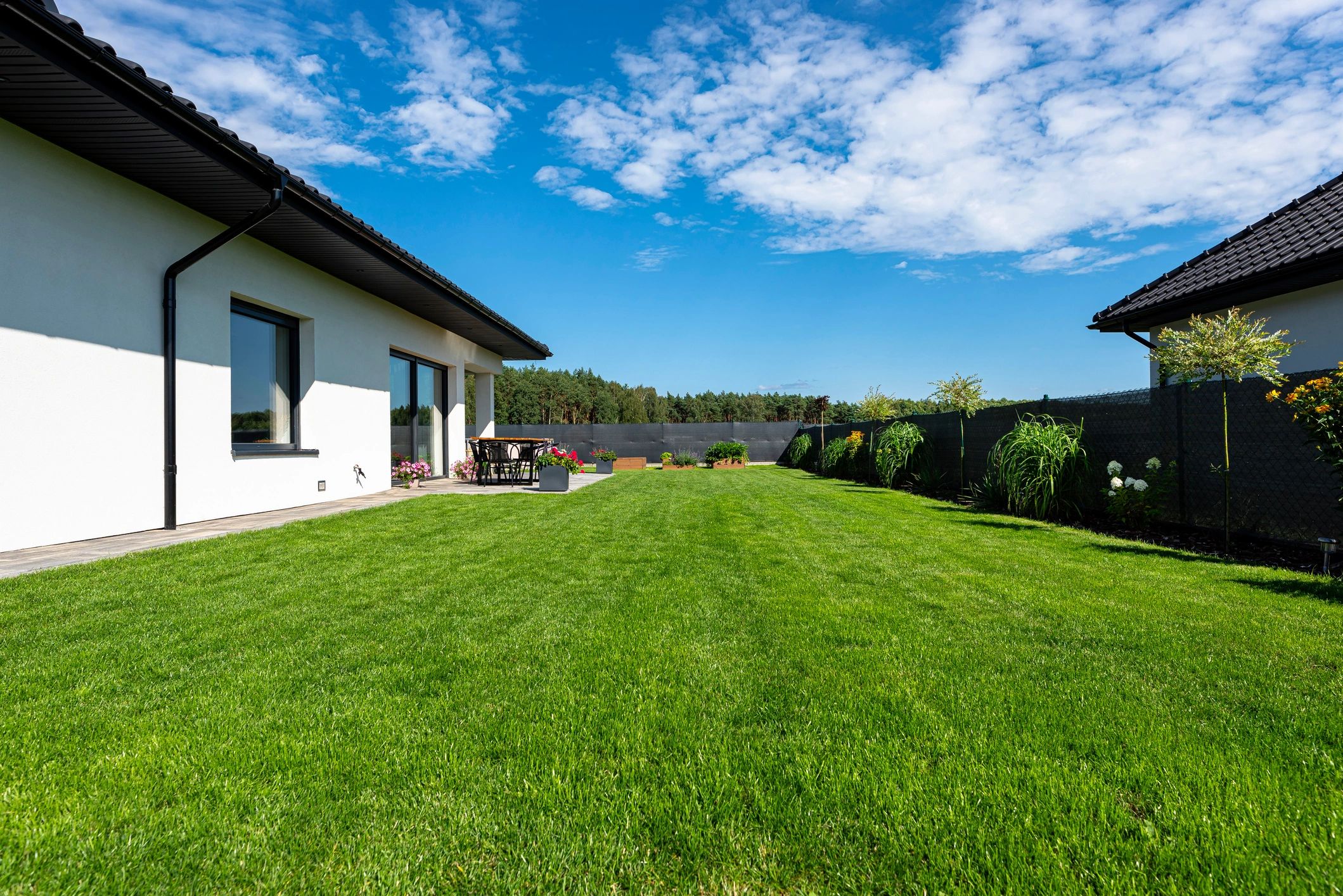 Outdoor patio area at a home in summer