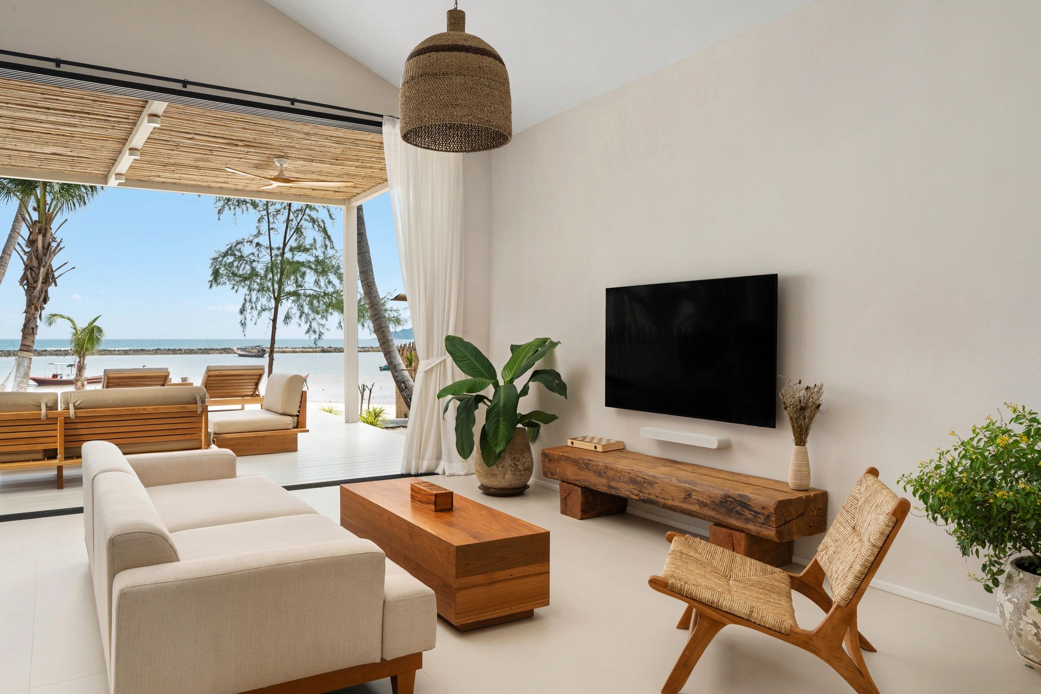 Modern living room with curtains and natural light