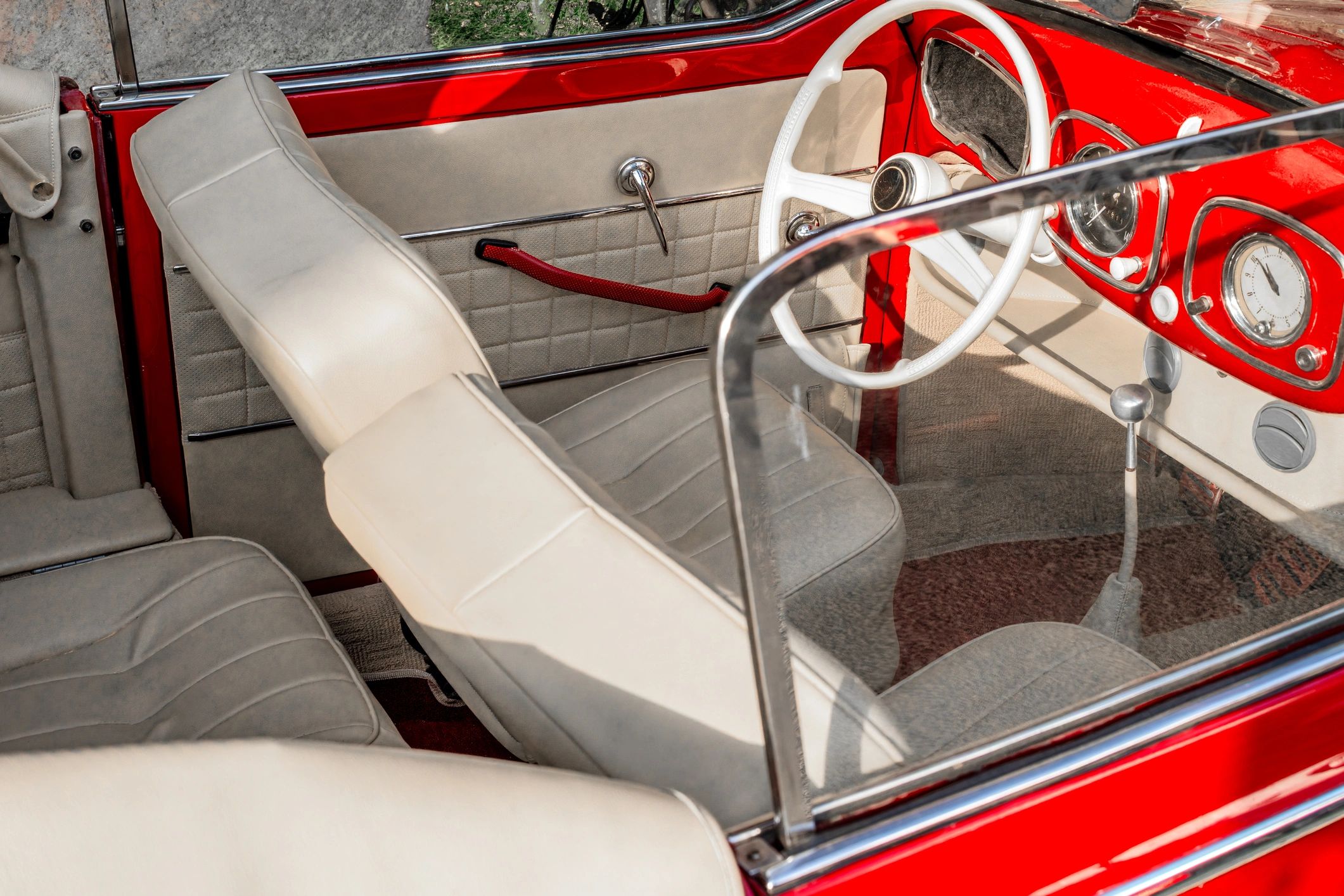 Classic car interior with upholstered seats